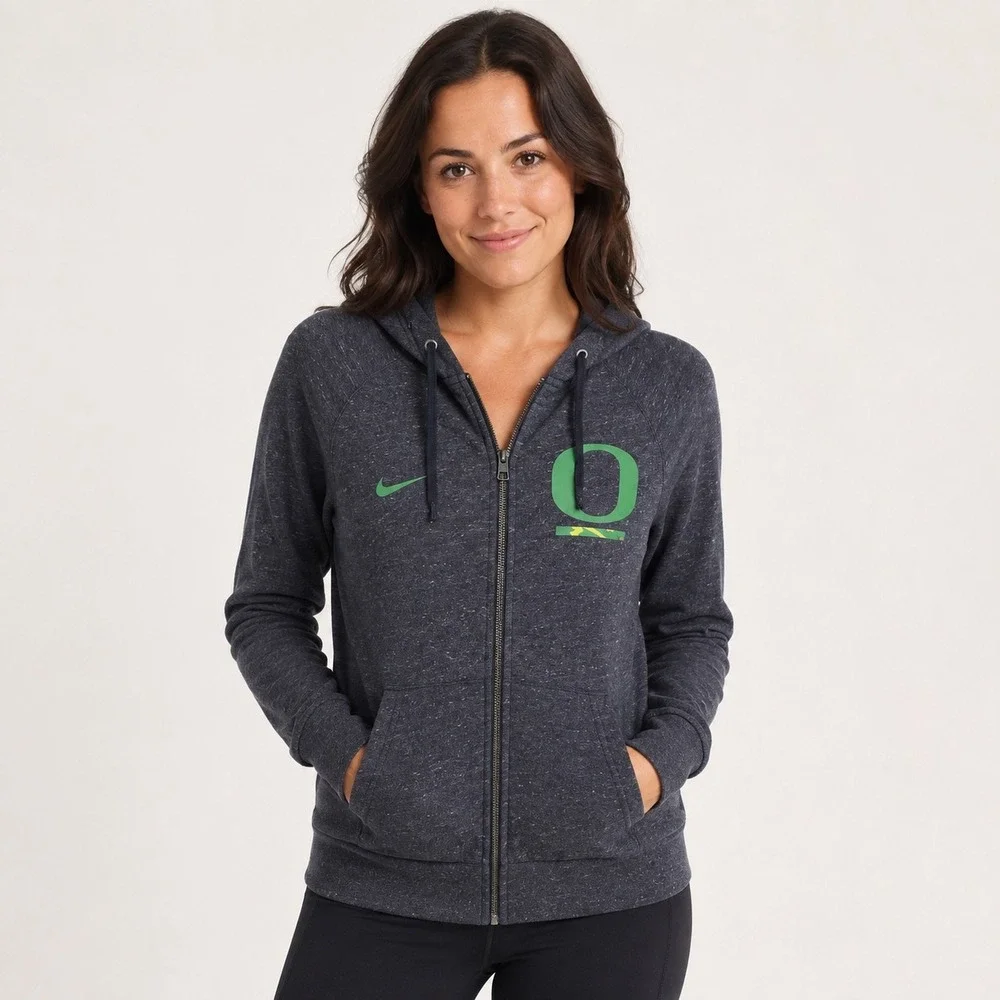 Nike Oregon Ducks Women's Med Full Zip Hoodie Charcoal Grey Heathered Sweatshirt